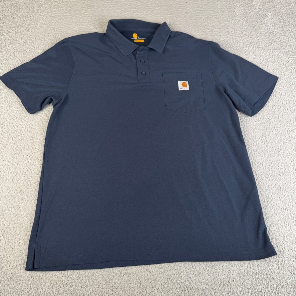 Carhartt Polo Shirt Mens L Blue Original Fit Short Sleeve Pocket Piqué Knit